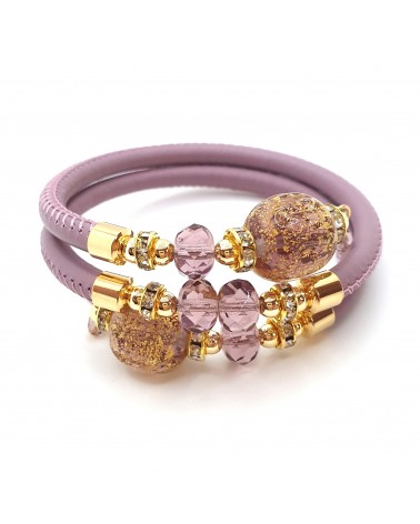 Bracelet Diana en cuir lilas et perles en verre de Murano bijoux fantaisies créateurs italiens