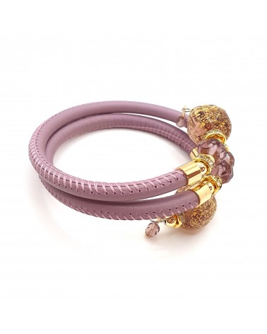 Bracelet Diana en cuir lilas et perles en verre de Murano bijoux fantaisies créateurs italiens