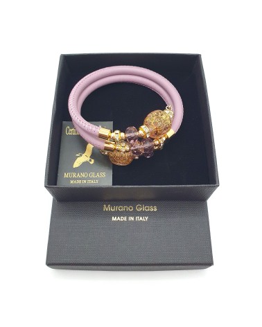 Bracelet Diana en cuir lilas et perles en verre de Murano bijoux fantaisies créateurs italiens