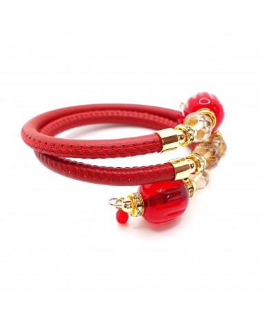 Bracelet Rugiada en cuir rouge et perles en verre de Murano bijoux fantaisies artisans italiens