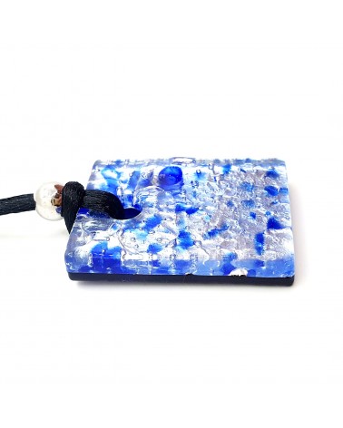 Pendentif rectangle en verre de Murano bleu bijoux fantaisies fait à la main