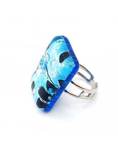 Grande bague rectangle en verre de Murano et murrine bijoux fantaisies artisans italiens