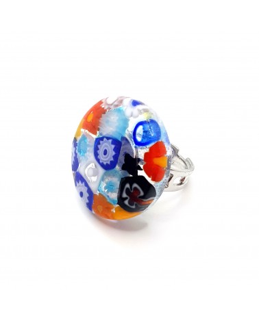 Bague ronde verre Murano murrine fleurs bijoux fantaisies