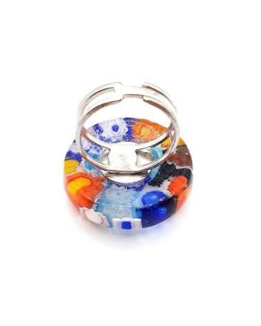 Bague ronde verre Murano murrine fleurs bijoux fantaisies