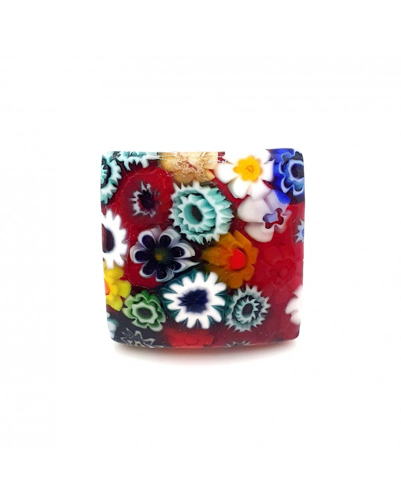 Bague carré verre Murano murrine fleurs bijoux fantaisies