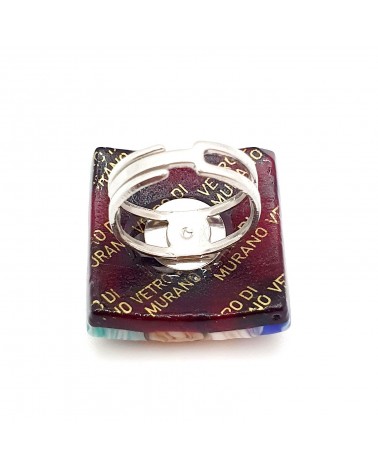 Bague carré verre Murano murrine fleurs bijoux fantaisies