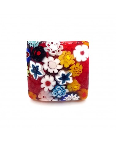 Bague carré verre Murano murrine fleurs bijoux fantaisies