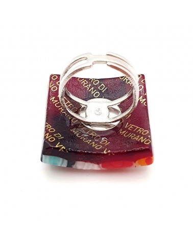 Bague carré verre Murano murrine fleurs bijoux fantaisies