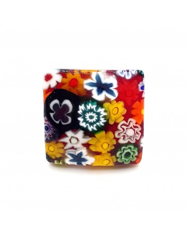 Bague carrée verre Murano murrine fleurs bijoux fantaisies