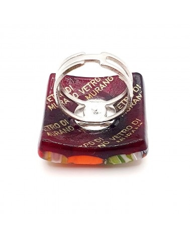 Bague carrée verre Murano murrine fleurs bijoux fantaisies