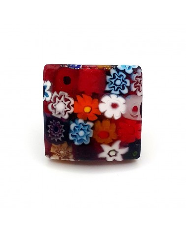 Bague carrée verre Murano murrine fleurs bijoux fantaisies