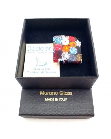 Bague carrée verre Murano murrine fleurs bijoux fantaisies