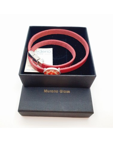 Bracelet Cuir verre de Murano made in Italy venise