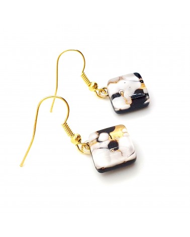 boucles d'oreilles carré verre Murano noir et blanche bijoux fantaisies