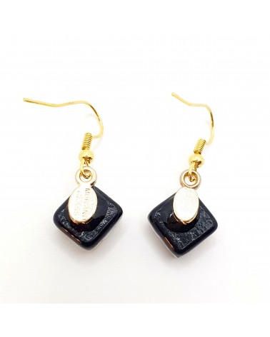 boucles d'oreilles carré verre Murano noir et blanche bijoux fantaisies