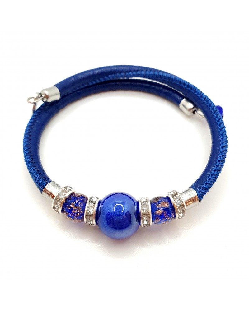 Bracelet Prestige en cuir et verre de Murano bijoux fantaisie