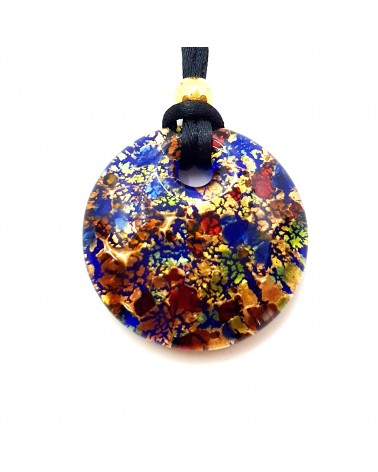 pendentif rond verre Murano bleu feuille or Italie bijoux