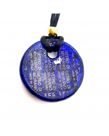 pendentif rond verre Murano bleu feuille or Italie bijoux