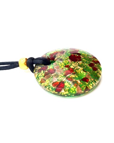 pendentif rond verre Murano  feuille or Italie bijoux