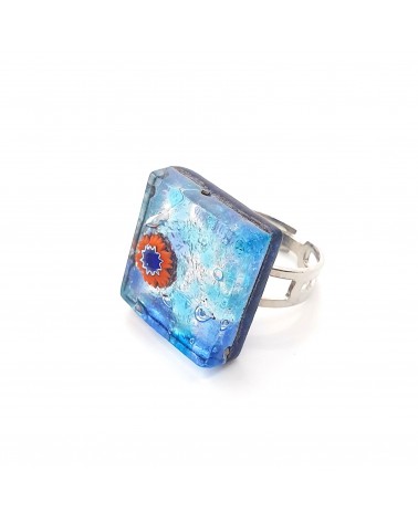 Bague carré en verre de Murano et murrine bijoux fantaisies artisans italiens