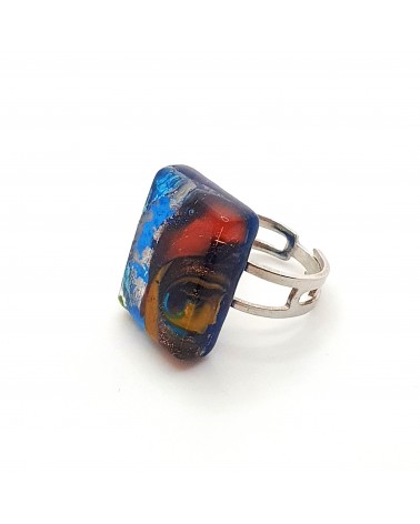 Bague rectangle en verre de Murano et murrine bijoux fantaisies artisans italiens