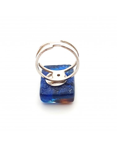 Bague rectangle en verre de Murano et murrine bijoux fantaisies artisans italiens