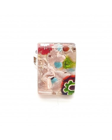 Bague rectangle en verre de Murano et murrine bijoux fantaisies artisans italiens