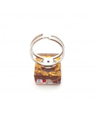 Bague rectangle en verre de Murano et murrine bijoux fantaisies artisans italiens