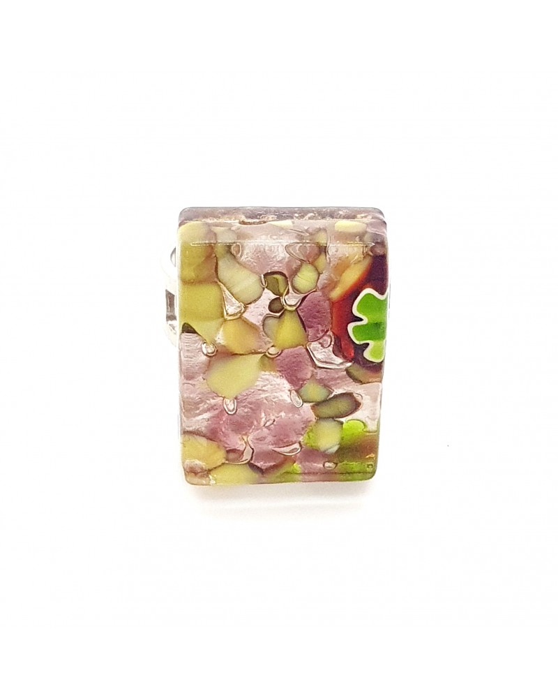 Bague rectangle en verre de Murano et murrine bijoux fantaisies artisans italiens