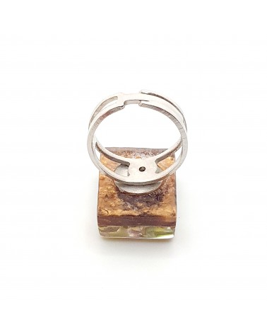 Bague rectangle en verre de Murano et murrine bijoux fantaisies artisans italiens