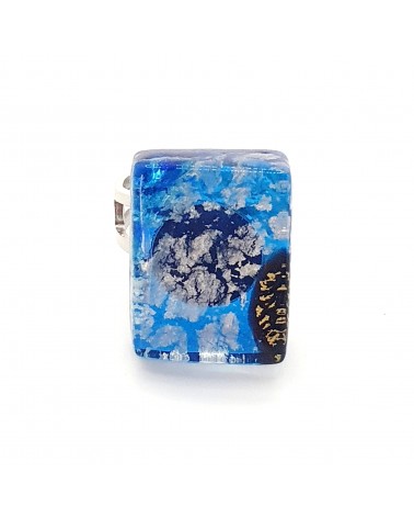 Bague rectangle en verre de Murano et murrine bijoux fantaisies artisans italiens