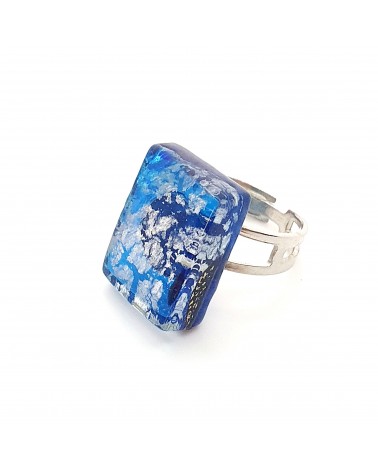 Bague rectangle en verre de Murano et murrine bijoux fantaisies artisans italiens