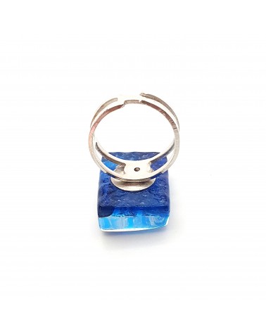 Bague rectangle en verre de Murano et murrine bijoux fantaisies artisans italiens