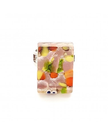 Bague rectangle en verre de Murano et murrine bijoux fantaisies artisans italiens