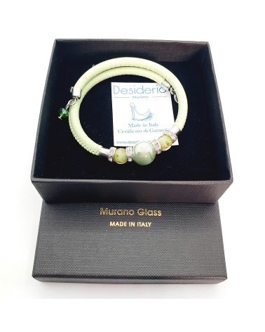 Bracelet Prestige en cuir et verre de Murano bijoux fait à la main