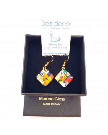 Grandes boucles d'oreilles carré en verre de Murano bijoux fantaisies fait à la main