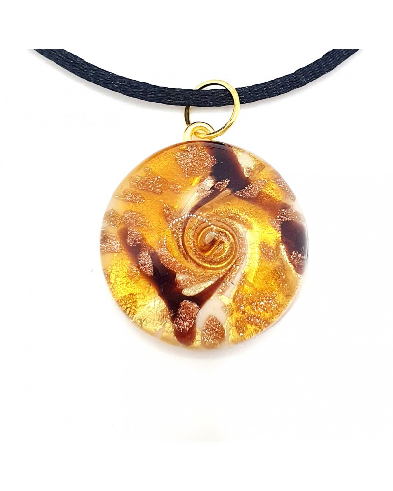 Pendentif Sally rond bombé vortex bijoux fantaisies fait à la main verre de Murano