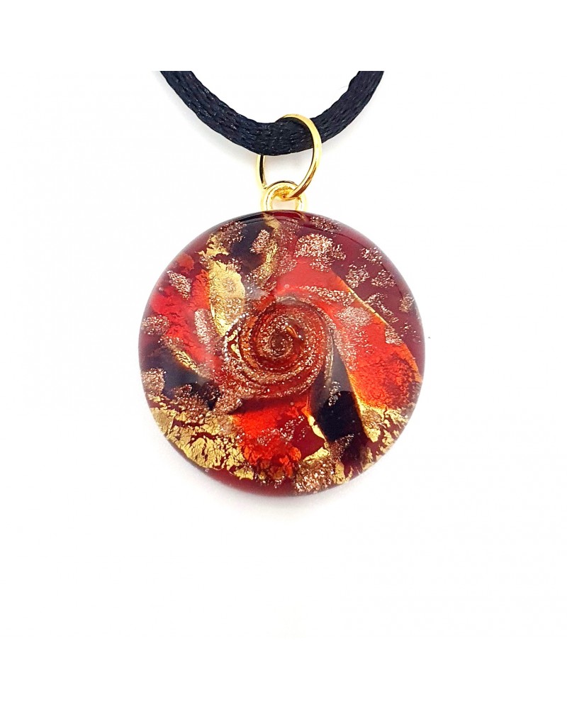 Pendentif Sally rond bombé vortex bijoux fantaisies fait à la main verre de Murano