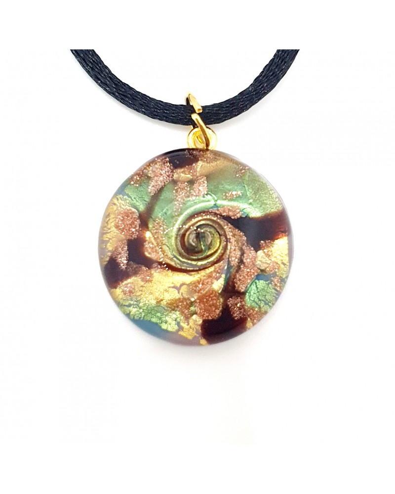 Pendentif Sally rond bombé vortex bijoux fantaisies fait à la main verre de Murano