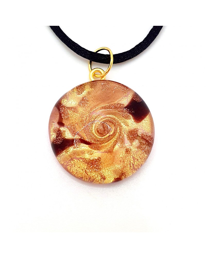 Pendentif Sally rond bombé vortex bijoux fantaisies fait à la main verre de Murano