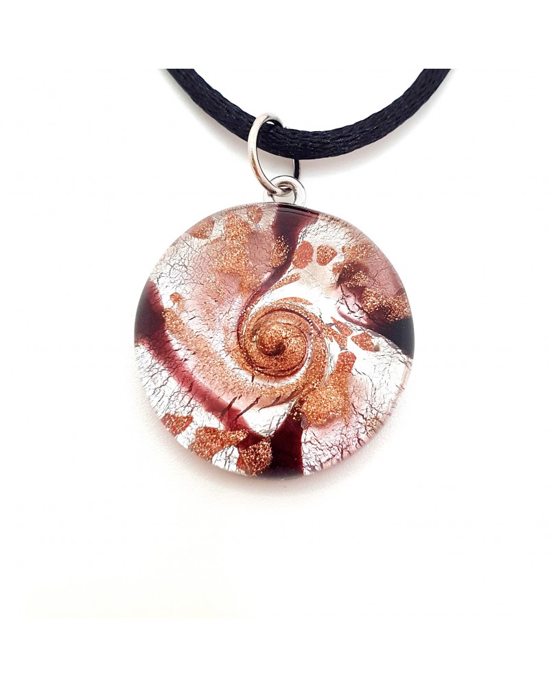 Pendentif Sally rond bombé vortex bijoux fantaisies fait à la main verre de Murano