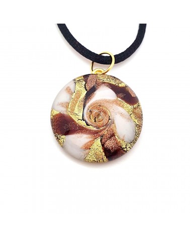 Pendentif Sally rond bombé vortex bijoux fantaisies fait à la main verre de Murano