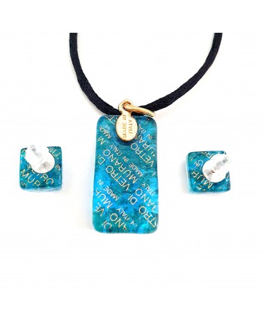 Petite parure rectangle en verre de Murano  turquoise bijoux fantaisies fait à la main