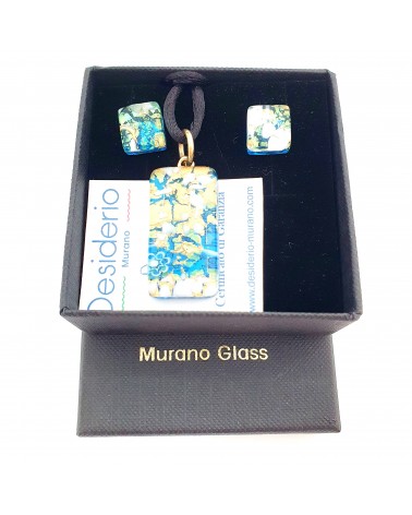 Petite parure rectangle en verre de Murano  turquoise bijoux fantaisies fait à la main