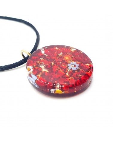 Pendentif rond plat verre de Murano marron bijoux