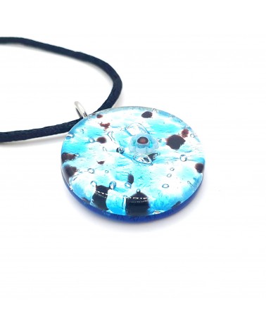 Pendentif rond plat verre de Murano marron bijoux