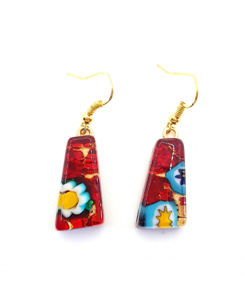 Boucles d'oreilles trapèze en verre de Murano rouge bijoux fantaisies créateurs italiens