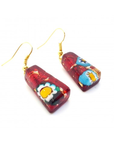 Boucles d'oreilles trapèze en verre de Murano rouge bijoux fantaisies créateurs italiens