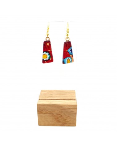 Boucles d'oreilles trapèze en verre de Murano rouge bijoux fantaisies créateurs italiens