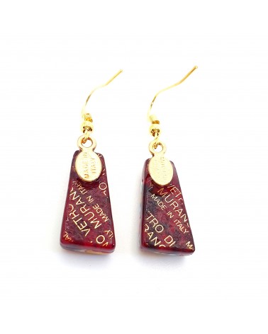 Boucles d'oreilles trapèze en verre de Murano rouge bijoux fantaisies créateurs italiens